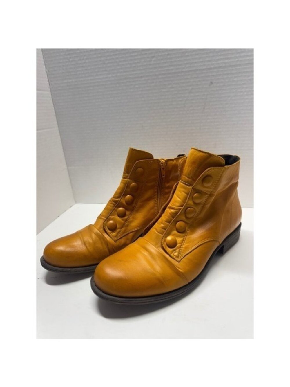 Miz Mooz Louise Mustard Yellow Leather Button Ankle Boots Size 10